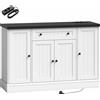 HOMCOM Credenza con Stazione di Ricarica, 4 Ante, Cassetto e Ripiani, Bianco e Nero | Aosom Italy