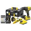 STANLEY FATMAX V20 Set di trapani a percussione senza filo con livella, nastro e 40 accessori, include 2 batterie agli ioni di litio da 2 Ah, caricatore da 1,25 A e valigetta PRO-STACK