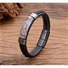 Bracciale Uomo Pelle Nera Acciaio Inox Pietra Agata Dendritica Naturali 21.5 cm