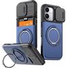 Nikaque Custodia ad anello per iPhone 17, supporto per carte invisibili, cursore per copertura obiettivo fotocamera, guscio in pelle PU flessibile paraurti in TPU, compatibile con supporto per auto
