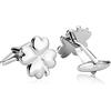 Banemi Gemelli da uomo in acciaio inox a forma di cuore con quadrifoglio, 1,7 x 1,8 cm, colore: argento, argento, acciaio inossidabile, Nessuna pietra preziosa