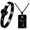 Uloveido Bracciale in titanio con coppia di puzzle a forma di cuore e collana con ciondolo a chiave per uomini e donne