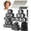 lulir Bigodini Grandi per Volume,50 Pezzi Bigodini Morbidi per Dormire,Nero | con Mollette, Set Bigodino Autoadesivi in 4 Misure (25/36/48/60 mm) per Capelli Lunghi, Medi e Corti, Styling Fai da Te