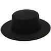 QUUPY Cappello Fedora nero misto lana con tesa piatta, cappello da bowler stile panama jazz cappello per matrimonio talento performance unisex