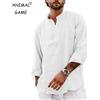 ANIMAL GAME Camicie Henley da uomo a maniche lunghe leggere e casual in cotone e lino streetwear per uomo T-shirt traspiranti hawaiane da spiaggia