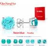 qian xiang hui Orecchini a Perno in Argento S925 con Neon Paraiba Blu e Verde, 5-9mm, con Inclusioni, Forma Rotonda
