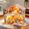 Zuuton Sweet Pink Villa Kit Casa delle Bambole in Miniatura Fai da Te con Luci LED, Puzzle 3D in Legno con Mobili, Regalo Casa delle Bambole