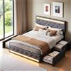 Superaly Letto imbottito Superaly 160x200cm con 4 cassetti, letto matrimoniale con spazio di archiviazione e testiera regolabile, struttura del letto con rete a doghe, letto con contenitore, letto per ragazzi,