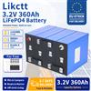 Likctt Batteria ricaricabile LiFePO4 3.2V 360Ah, batterie al litio ferro fosfato per camper solari, 12V 24V 36V 48V, 9000 cicli di vita, grado A, esente da tasse