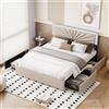 Comanlai Letto per ragazzi Comanlai 160 x 200 cm, letto matrimoniale con 4 cassetti, letto imbottito con rete a doghe, senza materasso, in lino, beige