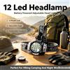 NONE 12 lampade frontali a LED con lunga durata, fino a 120 ore. Lampada frontale a LED alimentata a batteria, utilizzabile a mani libere, con cinturino elastico regolabile, ideale per la corsa notturna,