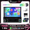 podofo Autoradio Podofo 1Din con schermo touchscreen retrattile da 7" e funzionalità multimediali, CarPlay wireless integrato, Android Auto, radio DAB, controllo al volante e funzione Mirror Link