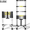 NONE 3,2 M / 3,8 M Scala telescopica acciaio inox, ganci e barra stabilizzatrice, EN131, 150 kg, antiscivolo per casa, giardino, interno esterno