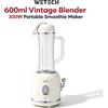 NONE Frullatore personale vintage da 600 ml, 300 W, elettrico, per preparare frullati, con 4 lame, base antiscivolo, borraccia portatile da viaggio, mixer multifunzione, 220-240 V, per uso domestico e in