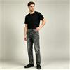 NONE Jeans Uomo Dritti Grigio‑Nero Lavaggio Snowflake Invecchiato, Dettagli Strappati Effetto Rottura, Denim Pesante Resistente, Vita Media, Stile Retrò Urbano High Street, Vestibilità Ampia Confortevole,