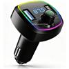 NONE Trasmettitore FM Bluetooth 5.0 per Auto, Caricatore per Auto con Doppia Porta USB, Chiamate in Vivavoce, Lettore MP3, Supporto per Scheda TF e Disco USB, Luce LED Colorata, Kit per Auto
