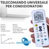 Telecomando universale di ricambio per climatizzatori, compatibile con la maggior parte delle marche. | Display retroilluminato, oscillazione automatica, timer per spegnimento e velocità del flusso