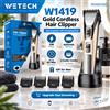 WETECH W1419 Tagliacapelli Cordless Oro 3W 600mAh Ricaricabile con Base di Ricarica 4 Pettini Guida Kit Rifinitore 3-12mm Regalo per Uomini
