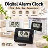 NONE Sveglia Digitale Multifunzione con Display LCD, Visualizzazione di Data, Giorno e Temperatura, 7 Suoni di Allarme, Orologio da Scrivania 11x8cm, Nero o Bianco