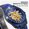 MEIRUIQI Orologio Meccanico Automatico da Uomo con Quadrante Circolare Blu e Incisioni Eleganti