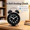 NONE Sveglia classica con doppio campanello, orologio analogico da comodino, movimento al quarzo, quadrante con numeri grandi, sveglia ad alta intensità sonora, ideale per camera da letto, scrivania,