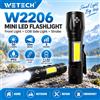W2206 Mini torcia a LED, 50 lumen, 3 modalità, luce frontale COB, luce laterale, funzione stroboscopica, impermeabile, torcia tascabile con clip, 1 batteria AA.