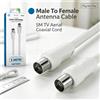 NONE Cavo per antenna TV, 5 m, bianco, con connettore maschio-femmina, 9,5 mm, cavo di prolunga coassiale per TV, per il segnale di televisione digitale.