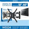 NONE WETECH W5534 Staffa TV a Parete Full Motion a Doppio Braccio per Schermi 32-60 Pollici, Capacità di Carico Fino a 32kg, Inclinazione +15°/-8°, VESA da 100x100 a 400x400 mm