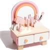 WOODENFUN Set toeletta in legno per bambini, tavolo da trucco per bambini piccoli con specchio, set da salone di bellezza con accessori per il trucco, regalo per bambine piccole a partire dai