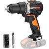 WORX WX102.9 Trapano avvitatore a batteria 20V,senza batteria e caricabatt. | Trapano avvitatore brushless, coppia 60 Nm, cambio a 2 velocità e luce LED, per forare e avvitare