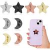 Penitue 8 Ganci Ciondoli per Telefono, Anello Adesivo a Forma di Luna e Stelle di Ferro Supporto Anello da Dito Smartphone Accessori Fai da te per Custodia Cellulare Tablet (4 Colori)