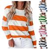Generisch Maglietta a maniche lunghe da donna a righe, basica, in cotone, a righe, a maniche lunghe, elegante, con elastico in vita, maglietta a girocollo, moderna felpa termica