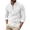 Generic Maglietta a maniche lunghe da uomo con collo a lupetto con coulisse in cotone e lino magliette da uomo vestibilità rilassata facile da pulire camicie casual top super morbide con lacci primavera