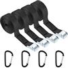 CYZBL 4 Pezzi Cinghie di Tensionamento con Fibbia a Camma, 2cm x 1m Cinghie di Tensione Regolabili con 4 Gancio, Nero Cinghie Elastiche a Cricchetto per Moto Auto Bicicletta Morsetti