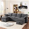 Ktipm Divano Angolare Modulare a Forma di L/U, Contenitore Nascosti e USB | Divano Componibile con Portabicchieri e Comodo Cuscino, Divano in Velluto a Coste, 280x152x83 cm,Grigio