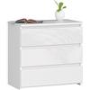 AKORD Comodino CL-3 con 3 Casetti | Per il Soggiorno Camera da Letto Guardaroba, L'ufficio e lo Studio | 60 x 57 x 35 cm | Peso 26 kg | ColoreBianco/Bianco lucido