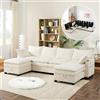 Ktipm Divano Angolare Modulare a Forma di L/U, Contenitore Nascosti e USB | Divano Componibile con Portabicchieri e Comodo Cuscino, Divano in Velluto a Coste, 280x152x83 cm, Beige/Grigio