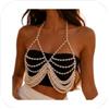 Riymusry Reggiseno sexy con perle e nappa, gioiello estivo da spiaggia, con perline, per bikini, festival, rave, reggiseno, bralette con perline di perle, gioielli per il corpo da donna, M, lega, media, lega