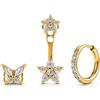 GD GOOD.designs Set di orecchini a bottone da donna - Set per 3 fori in acciaio chirurgico placcato oro 18K, oro rosa o argento - Cerchi e zirconi resistenti all'acqua