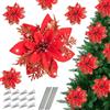 Baimuni Fiori di Natale Artificiali con Clip, 12 Pezzi Fiori di Stella Albero di Natale Poinsettia Glitterati con Clip, Glitter Ornamenti per Decorazioni Natalizie Festivo Casa Ghirlanda, Rosso