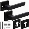 Generico Coppia Maniglie per Porte Interne - Maniglia Squadrata Nera Moderna con Rosetta Quadra da Design - Kit Fissaggio Incluso Montaggio Apertura Destra Sinistra