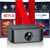 Selius Proiettore Beamer 4K ufficiale Netflix, con messa a fuoco remota e correzione trapezoidale, 25000 lumen, sistema home cinema 4K, supporta Wi-Fi e Bluetooth, proiettore smart Full HD 1080