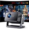 Selius Proiettore smart 4K con funzionalità ufficiali Netflix e autofocus, 28000 lumen, proiettore portatile con Wi-Fi 6 e Bluetooth 5.2, proiettore per home theater con supporto regolabile a 180°