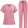 PengGengA Divisa Sanitaria Donna Uniforme Medico Set con Casacca e Pantalone Abbigliamento da Lavoro Multitasche