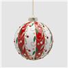EDG Enzo De Gasperi Addobbo Pallina Sfera di Natale Fasce Vischio 12cm Vetro