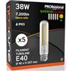 Eurocali Lampada LED E40 38W Tubolare 7200 lumen Filamento Bianco Caldo 3000K - Sostituzione Alogenuri Metallici - Alta Efficienza 189 lm/W - Impermeabile IP65 - diffusore in vetro trasparente - Pacco da 5