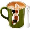 GOMETY Stile giapponese Gatto Tazza, Tazza Dolce Gatto Personalizzato Tazza Gatto Lusting con Cucchiaio Appeso, Gatti Tazza Regali per Donne Uomini, Amanti dei Gatti, Bambini, 350ml (TricolorCat Gatto)