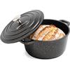 ESEVOLO Casseruola in ghisa a induzione 24 cm, pentola rotonda 4,5 l, Nero | in ghisa di alluminio, con rivestimento in ceramica antiaderente, pentola con coperchio, ideale per zuppa, forno e gas