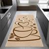 CARPETIA Tappeto da cucina motivo tazze, colore: beige/marrone, 80 x 200 cm | Superficie antimacchia in polipropilene resistente, retro gommato, privo di sostanze nocive, certificato Oeko-Tex
