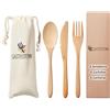 GASTROTOMI 12 posate da asporto in bambù naturale con borsa in tessuto, set di posate riutilizzabili da 12, 18 o 36 pezzi per campeggio, picnic, ufficio e viaggi, posate in legno senza BPA